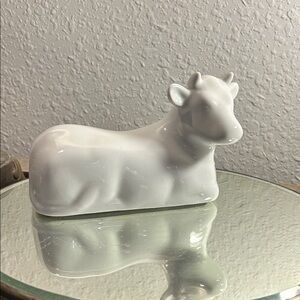 White Ceramic Cow Butter Dish top only Cottage Core